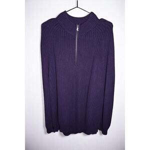 Lauren Ralph Lauren Purple Half-Zip Chunky Knit Sweater 2X | 100% Cotton Pull